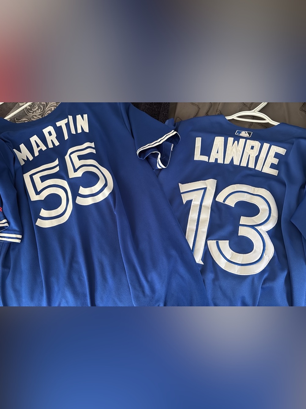 Blue Athletic Jersey with White Number Appliqués